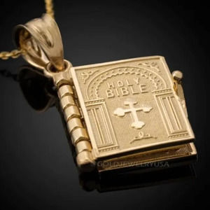 Gold Holy Bible Necklace Serenity Prayer Book Christian Catholic Birthday Gift